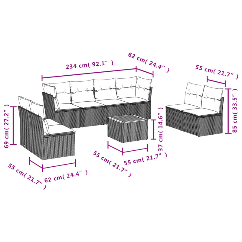 9 Piece Garden Sofa Set with Cushions Mix Beige Poly Rattan Payday Deals