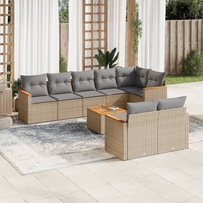 9 Piece Garden Sofa Set with Cushions Mix Beige Poly Rattan