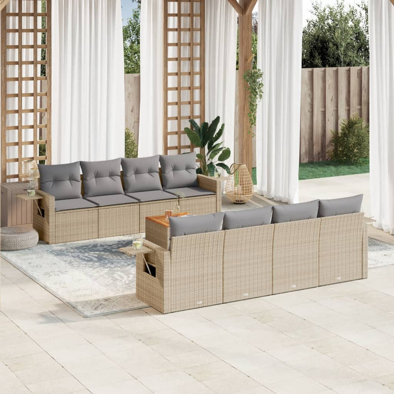 9 Piece Garden Sofa Set with Cushions Mix Beige Poly Rattan Payday Deals