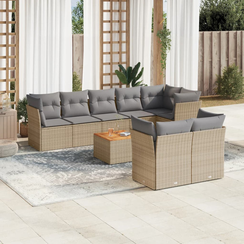 9 Piece Garden Sofa Set with Cushions Mix Beige Poly Rattan Payday Deals