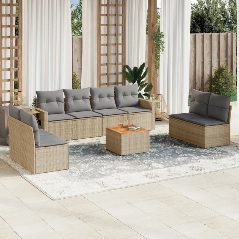 9 Piece Garden Sofa Set with Cushions Mix Beige Poly Rattan Payday Deals