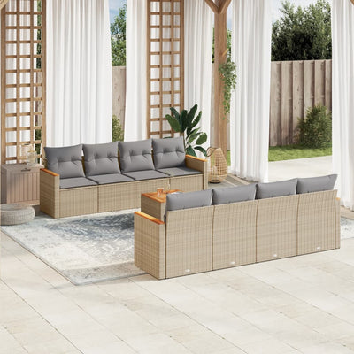 9 Piece Garden Sofa Set with Cushions Mix Beige Poly Rattan