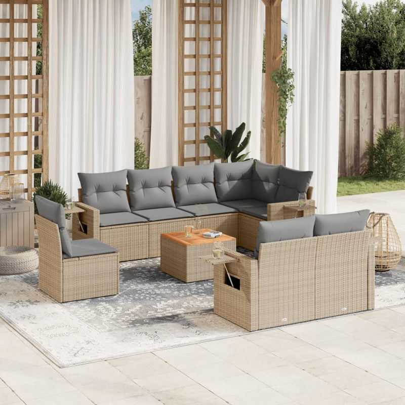 9 Piece Garden Sofa Set with Cushions Mix Beige Poly Rattan Payday Deals