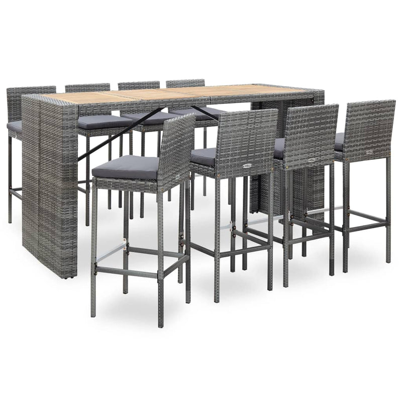 9 Piece Outdoor Bar Set Poly Rattan and Acacia Wood Grey Payday Deals