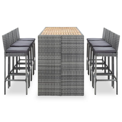9 Piece Outdoor Bar Set Poly Rattan and Acacia Wood Grey Payday Deals