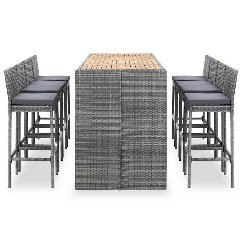 9 Piece Outdoor Bar Set Poly Rattan and Acacia Wood Grey Payday Deals