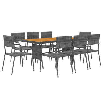 9 Piece Outdoor Dining Set Poly Rattan Grey Payday Deals