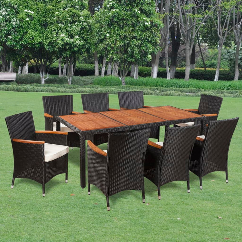 9 Piece Outdoor Dining Set with Cushions Poly Rattan Payday Deals