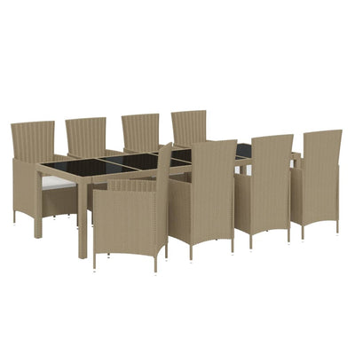 9 Piece Outdoor Dining Set with Cushions Poly Rattan Beige Payday Deals