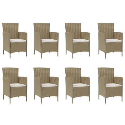 9 Piece Outdoor Dining Set with Cushions Poly Rattan Beige Payday Deals