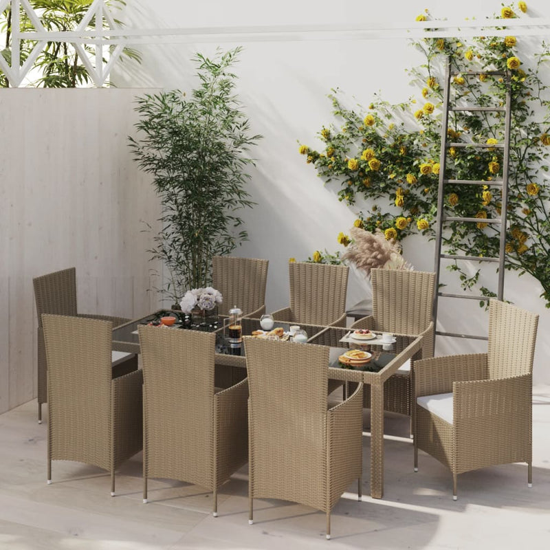 9 Piece Outdoor Dining Set with Cushions Poly Rattan Beige Payday Deals