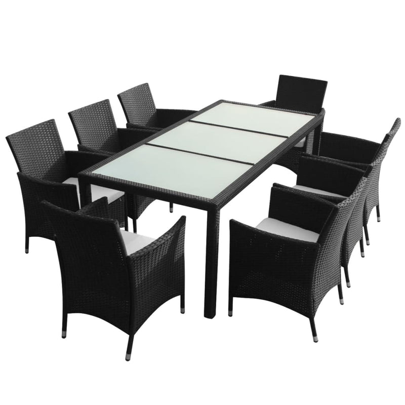 9 Piece Outdoor Dining Set with Cushions Poly Rattan Black Payday Deals