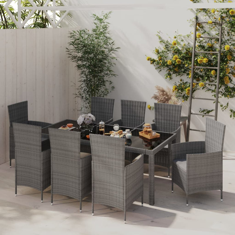 9 Piece Outdoor Dining Set with Cushions Poly Rattan Grey Payday Deals
