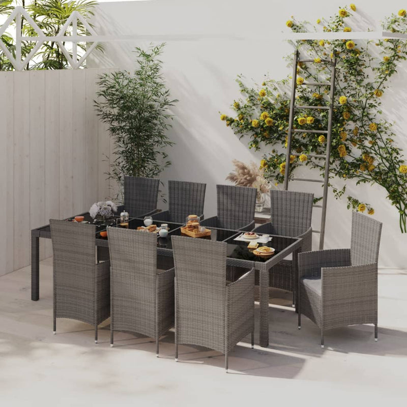 9 Piece Outdoor Dining Set with Cushions Poly Rattan Grey Payday Deals