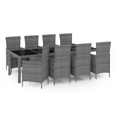 9 Piece Outdoor Dining Set with Cushions Poly Rattan Grey Payday Deals