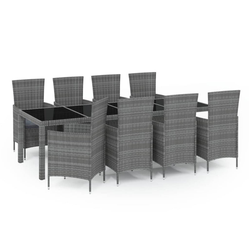 9 Piece Outdoor Dining Set with Cushions Poly Rattan Grey Payday Deals