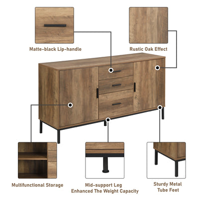 Bronx Buffet Sideboard Console Table with Dresser | 2 Doors 3 Drawers 140CM for Stylish Storage Cabinet