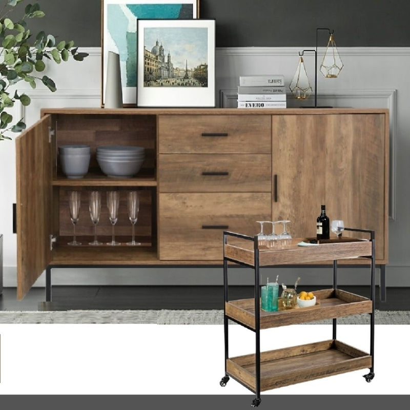 Bronx Buffet Sideboard Cabinet and Kitchen Trolley Bundle