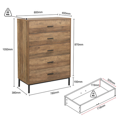 Bronx 5 Chest of Drawers Tallboys & Dressers 