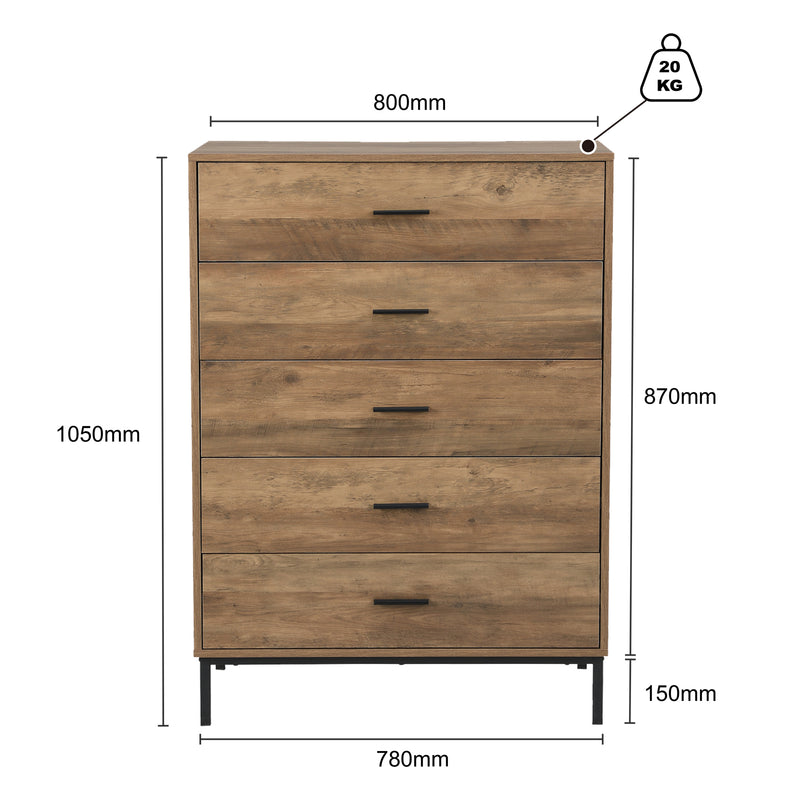 Bronx 5 Chest of Drawers Tallboys & Dressers 