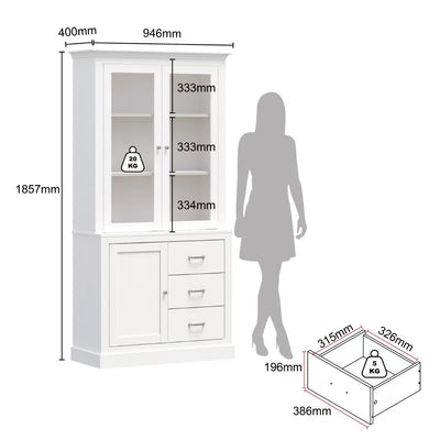 Ashford Display Storage Cabinet 3 Doors 3 Drawers Storage Shelves Plus Storage Hutch