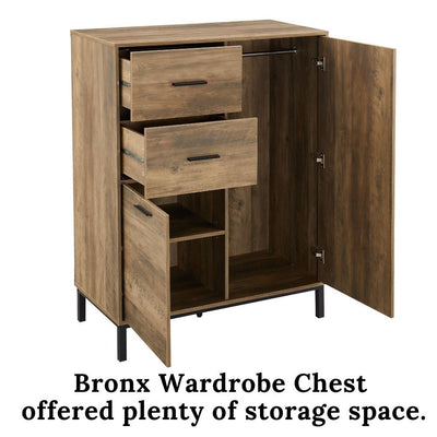 Bronx Wardrobe Tall Chest with Dresser 2 Drawers 2 Door W/Hanging Rod