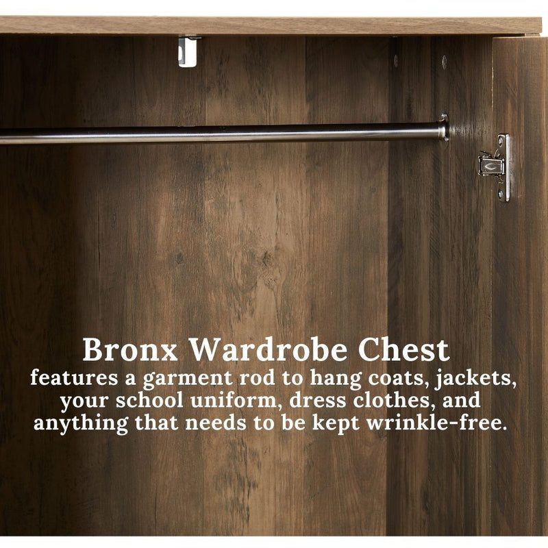 Bronx Wardrobe Tall Chest with Dresser 2 Drawers 2 Door W/Hanging Rod