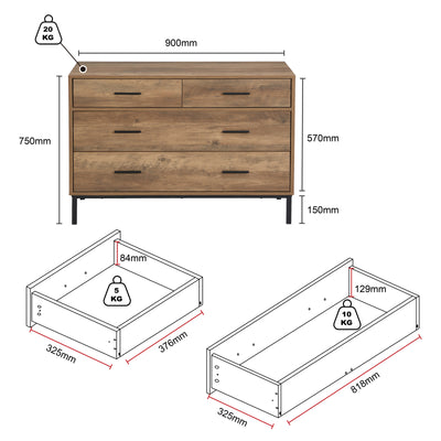 Bronx 4 Piece Set | Wardrobe, 4 Drawer Chest of Drawers Dresser, 1 Bedside Table & 1 Pet Side Table for Modern Bedroom Storage