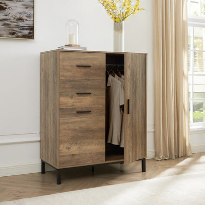 Bronx 4 Piece Storage Bundle | Tall Chest Wardrobe, 5 Drawer Chest of Drawers Dresser, 2 Drawer Bedside Table, and Pet End Table