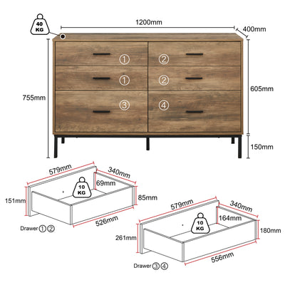 Bronx Chest of 6 Drawers Tallboys Dressers with 2 Bedside Tables Bundle