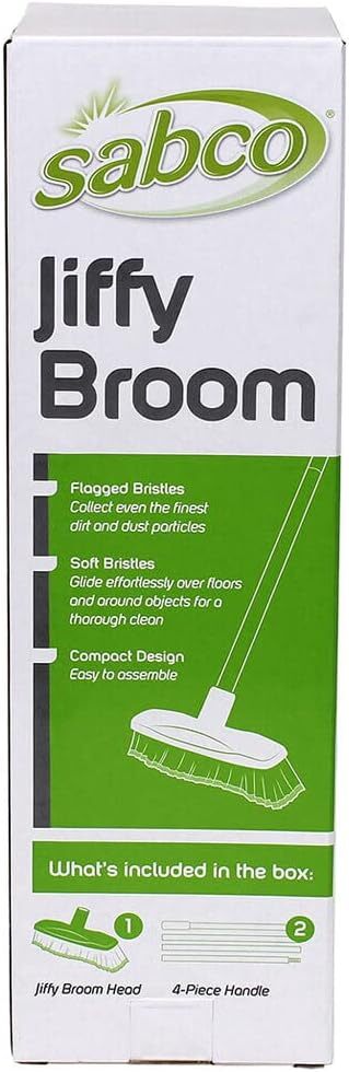 Sabco Jiffy Indoor Long Handle Compact Soft Standing Cleaning Broom (In Box)