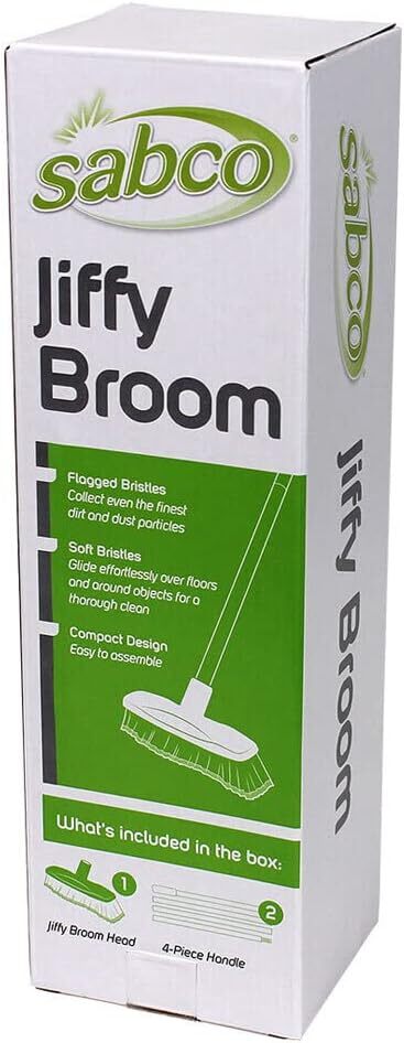 Sabco Jiffy Indoor Long Handle Compact Soft Standing Cleaning Broom (In Box)