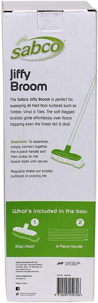 Sabco Jiffy Indoor Long Handle Compact Soft Standing Cleaning Broom (In Box)