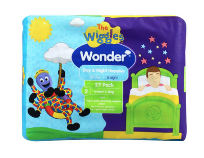 Wonder Pk27 the Wiggles Day & Night Nappies Diapers Infant 4 - 8 Kg Size 2