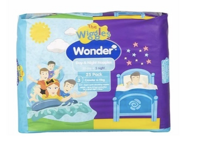 Wonder Pk25 the Wiggles Day & Night Nappies Diapers Crawler 6 - 11 Kg Size 3