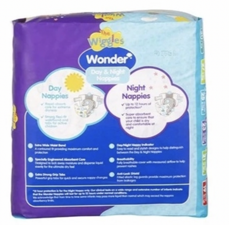1 Pack 19pcs The Wiggles Wonder Nappies Day & Night Junior 16+kg - Size 6 