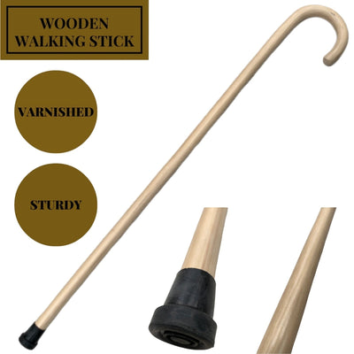 93cm WOODEN WALKING STICK Wood Cane Pole Carved Varnished Deluxe Sturdy - Beige Payday Deals