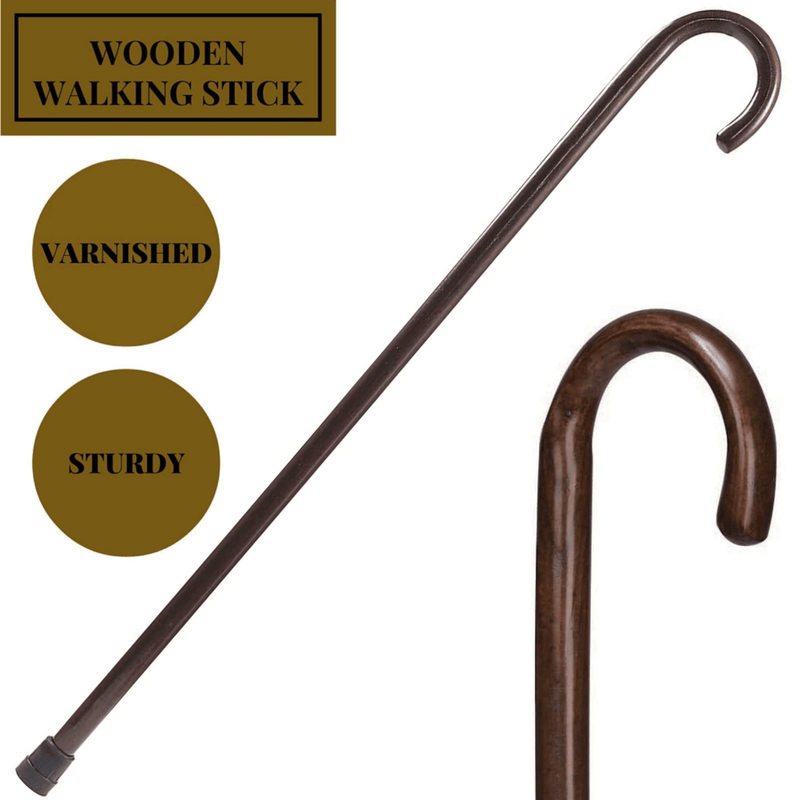 93cm WOODEN WALKING STICK Wood Cane Pole Carved Varnished Deluxe Sturdy - Mahogany Payday Deals