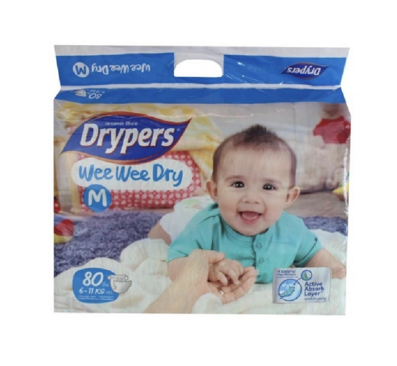 80pk Drypers Wee Wee Dry Disposable Diaper Nappies Nappy - Medium 6-11kg