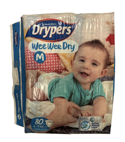 80pk Drypers Wee Wee Dry Disposable Diaper Nappies Nappy - Medium 6-11kg