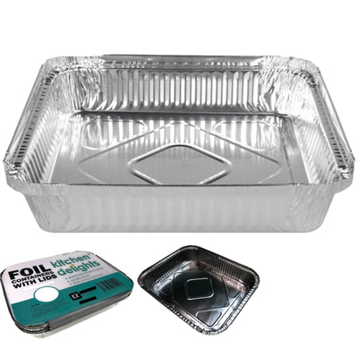 96x ALUMINIUM FOIL CONTAINERS WITH LIDS Large Tray BBQ Roasting Dish 24cm*18cm*6cm Payday Deals