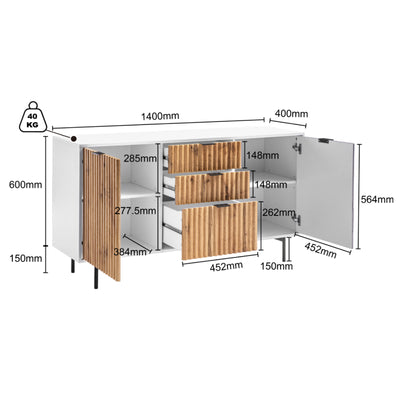 Chelsea 2 Door 3 Drawer Sideboard Buffet | Stylish Storage Solution with Dresser for Dining and Living Room