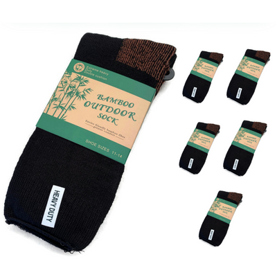 6 Pairs BAMBOO OUTDOOR SOCKS Mens Heavy Duty Thick Work Socks Cushion