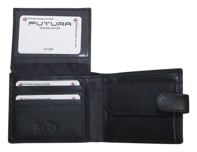 Futura Mens RFID Leather Coin Fold Over Wallet - Black