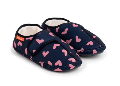 ARCHLINE Orthotic Plus Slippers Closed Scuffs Pain Relief Moccasins - Navy Hearts