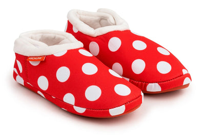 ARCHLINE Orthotic Slippers CLOSED Back Scuffs Moccasins Pain Relief - Red Polka Dots