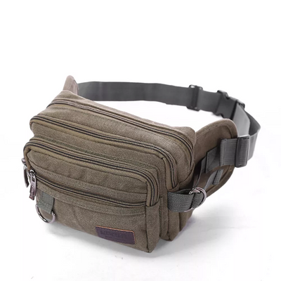 LARGE CANVAS BUM BAG Wallet Waist Pouch Travel Pocket Belt Storage in Khaki