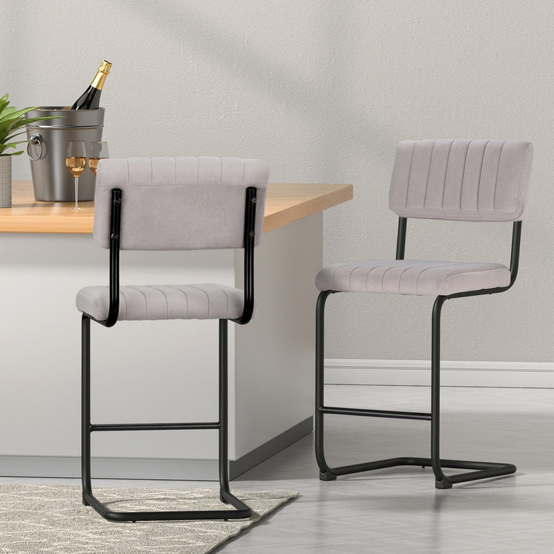 Artiss 4x Bar Stools Velvet Chairs Grey