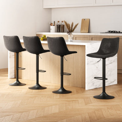 Artiss 4x Bar Stools Vintage Leather Swivel Gas Lift Black