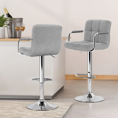 Artiss 4x Bar Stools Fabric Gas Lift w/Armrest Grey